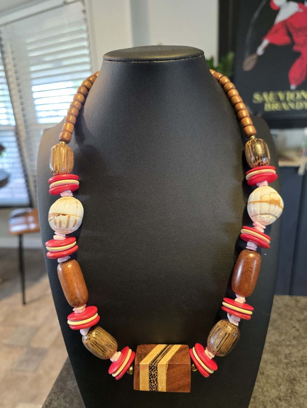 Handcrafted Brown & Red Beaded Statement Necklace